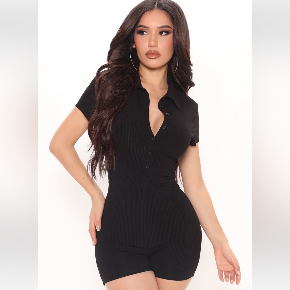 Fashion Nova Ribbed Button Down Romper